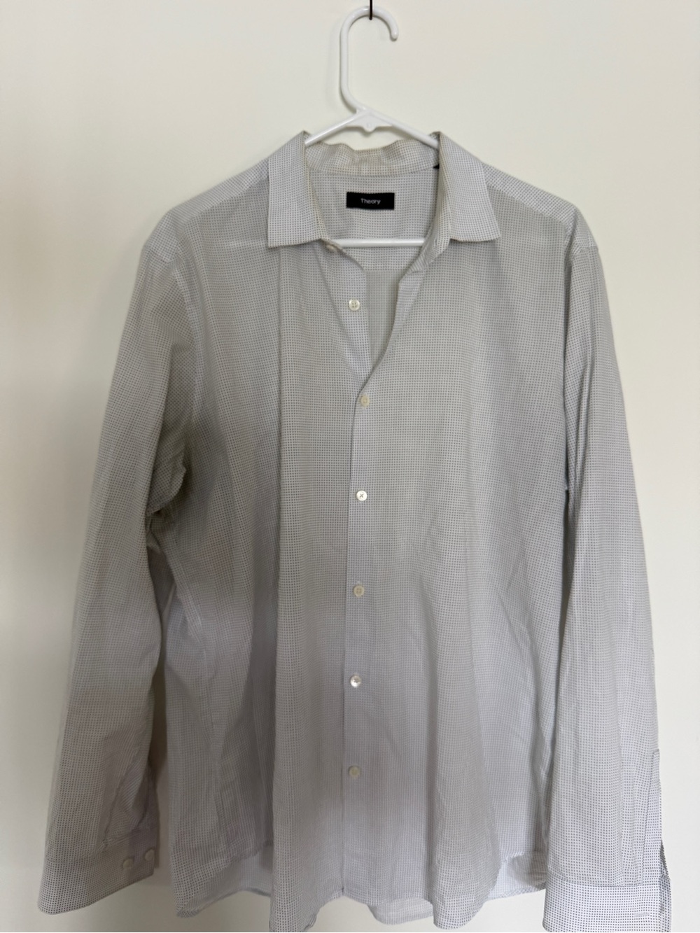 Theory Men's Light Gray Micro-Check Dress Shirt